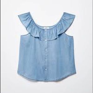 Loft Size XS Chambray Ruffle Tank Top